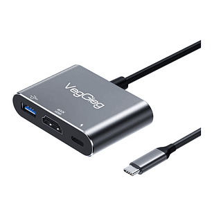 Adaptador USB Tipo-C 3 en 1 a HDMI + USB 3.0 + PD VegGieg V-TC03