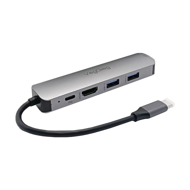 Adaptador USB Tipo-C 5 en 1 a HDMI 4K + USB 3.0 + PD + RJ45 VegGieg V-TC05R 2