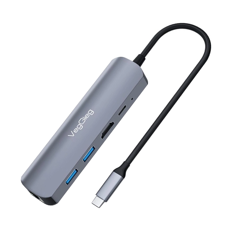 Adaptador USB Tipo-C 5 en 1 a HDMI 4K + USB 3.0 + PD + RJ45 VegGieg V-TC05R 1