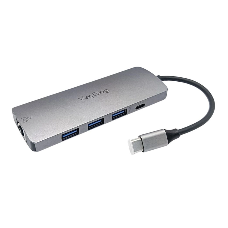 Adaptador USB Tipo-C 10 en 1 HDMI 4K + USB 3.0 + PD + RJ45 VegGieg V-TC10R 5