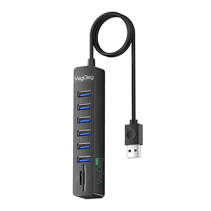 Hub USB 2.0 con 6 Puertos + Lector SD/TF VegGieg V-C306