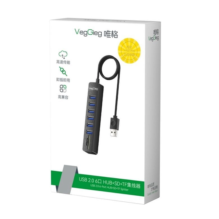 Hub USB 2.0 con 6 Puertos + Lector SD/TF VegGieg V-C306 2