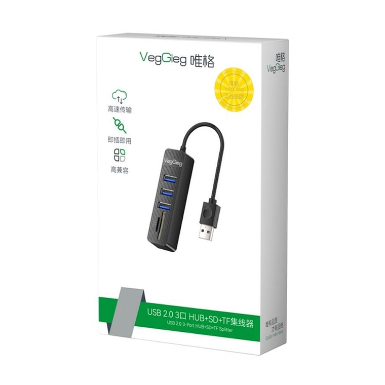 Hub USB 2.0 con 3 Puertos + Lector SD/TF VegGieg V-C303 4