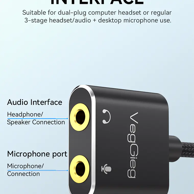 Adaptador Audio USB-C a 3.5mm + Mic VegGieg V-K105 | Tarjeta de Sonido Externa | Laptop / Android 2