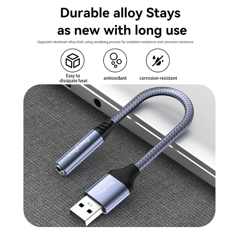 Tarjeta De Sonido Externa Usb Veggieg V-k203  Usb-a A Jack 2