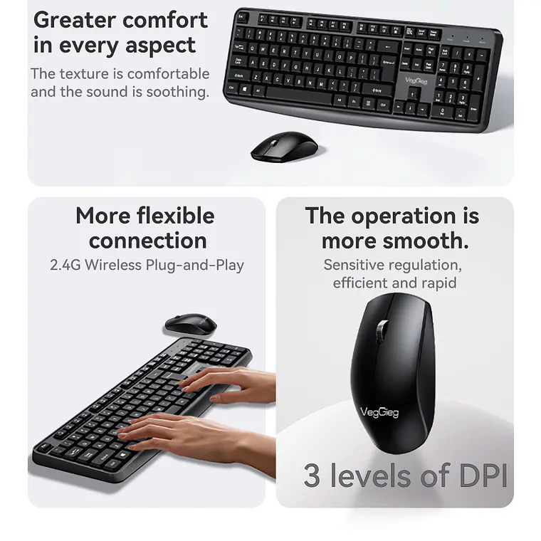 Kit Teclado Y Mouse Veggieg Mk700 Inalambrico Para Oficina 2