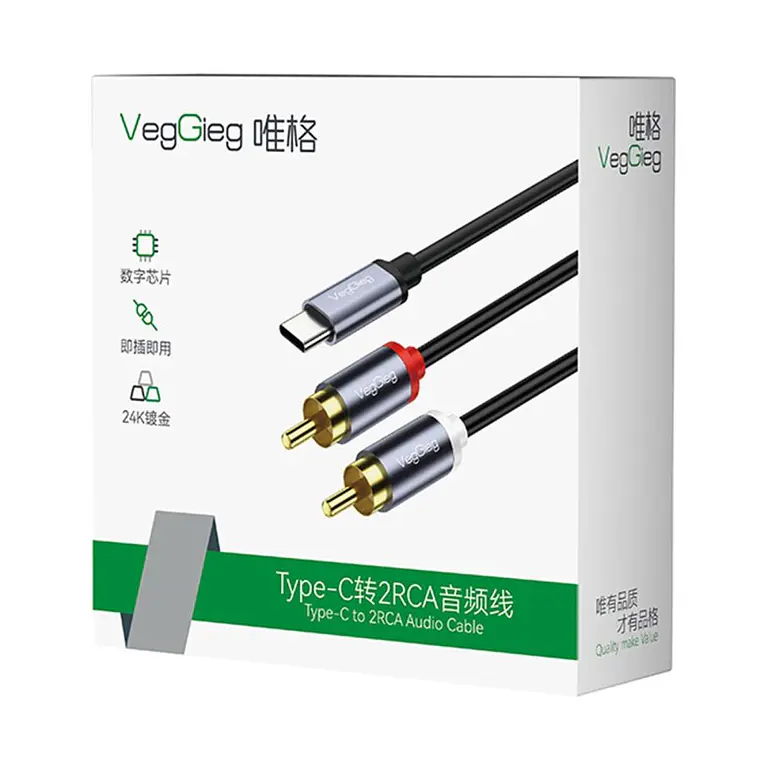 Cable Usb-c A 2 Rca Veggieg A622 3 Metros Para Audio 3