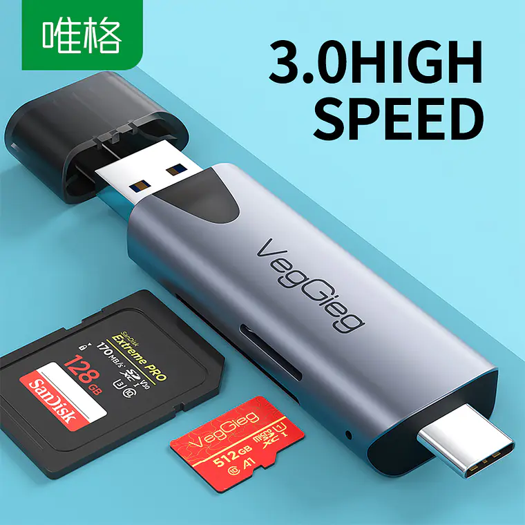 Lector De Tarjetas Sd Micro Sd 2 En 1 Usb-c Usb 3.0 Veggieg 4