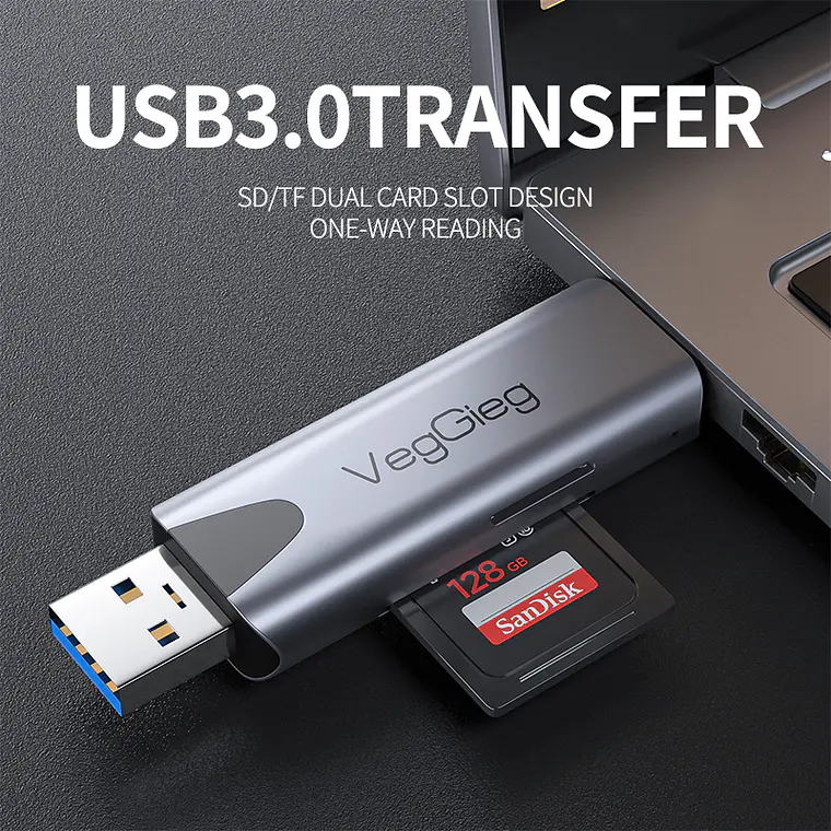 Lector De Tarjetas Sd Micro Sd 2 En 1 Usb-c Usb 3.0 Veggieg 5