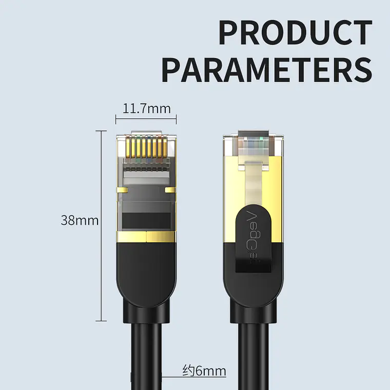 Cable de Red CAT8 RJ45 40Gbps 2000MHz Blindado Ethernet Gamer Profesional 7