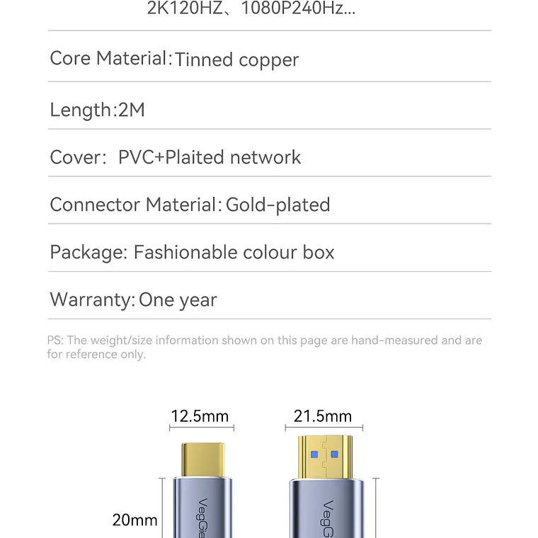 Cable Adaptador Veggieg V2.1 Tipo C A Hdmi 8k 60hz 4k 120hz 2k 240hz Hdr 48gbps 48gbps Compatible Thunderbolt 3 Monitor Tv Proyector Notebook Tablet Mac 17