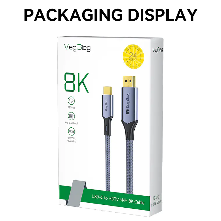 Cable Adaptador Veggieg V2.1 Tipo C A Hdmi 8k 60hz 4k 120hz 2k 240hz Hdr 48gbps 48gbps Compatible Thunderbolt 3 Monitor Tv Proyector Notebook Tablet Mac 18