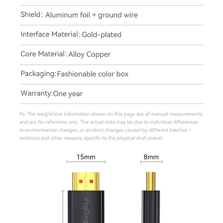 Cable HDMI 2.0 VegGieg 4K 60Hz 18Gbps para TV, Monitor y Consolas 10