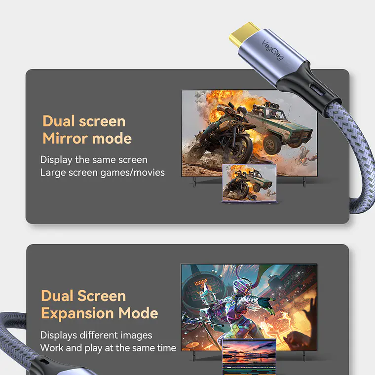 Cable Adaptador Veggieg V2.1 Tipo C A Hdmi 8k 60hz 4k 120hz 2k 240hz Hdr 48gbps 48gbps Compatible Thunderbolt 3 Monitor Tv Proyector Notebook Tablet Mac 22