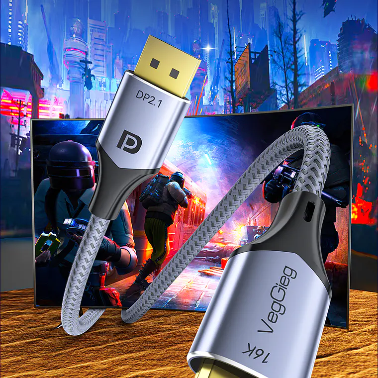 Cable Displayport Dp 2.1 16k 8k 4k 144hz/165hz/240hz  Veggieg reforzado trenzado HDR ARC 12
