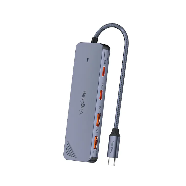 Adaptador Hub Tipo C 3.2 Gen2 2 Usb 2 Tipo C 10gbs Veggieg Gris metalico 1