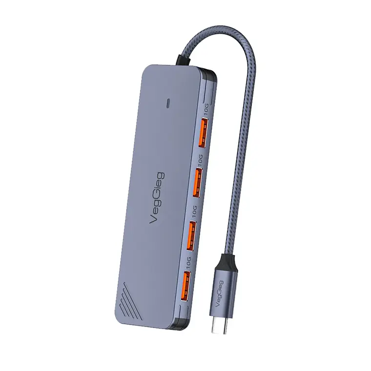 Hub Adapador Tipo C 3.2 Gen 2 A 4 Puertos Usb 10gbs Veggieg Gris metalico 1
