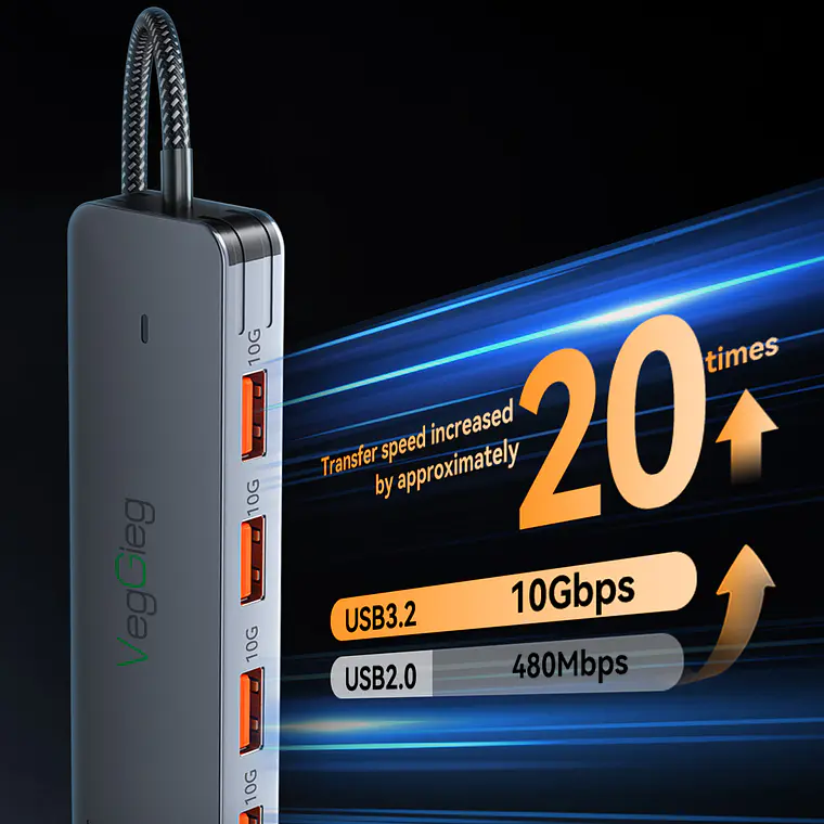Hub Adapador Tipo C 3.2 Gen 2 A 4 Puertos Usb 10gbs Veggieg Gris metalico 6