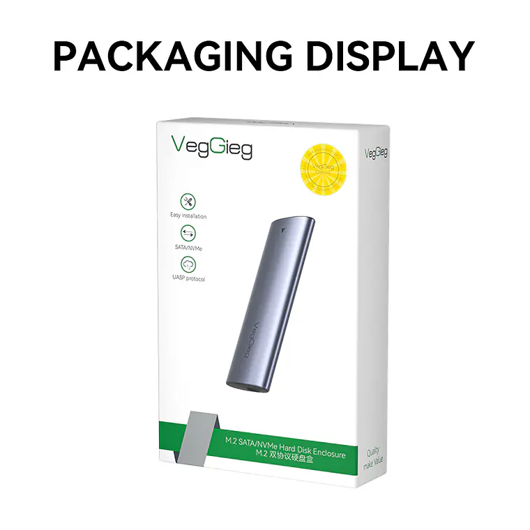 Case Cofre Disco Duro Usb C 3.0 M2 Nvme 10 Gbps Veggieg Gris 14