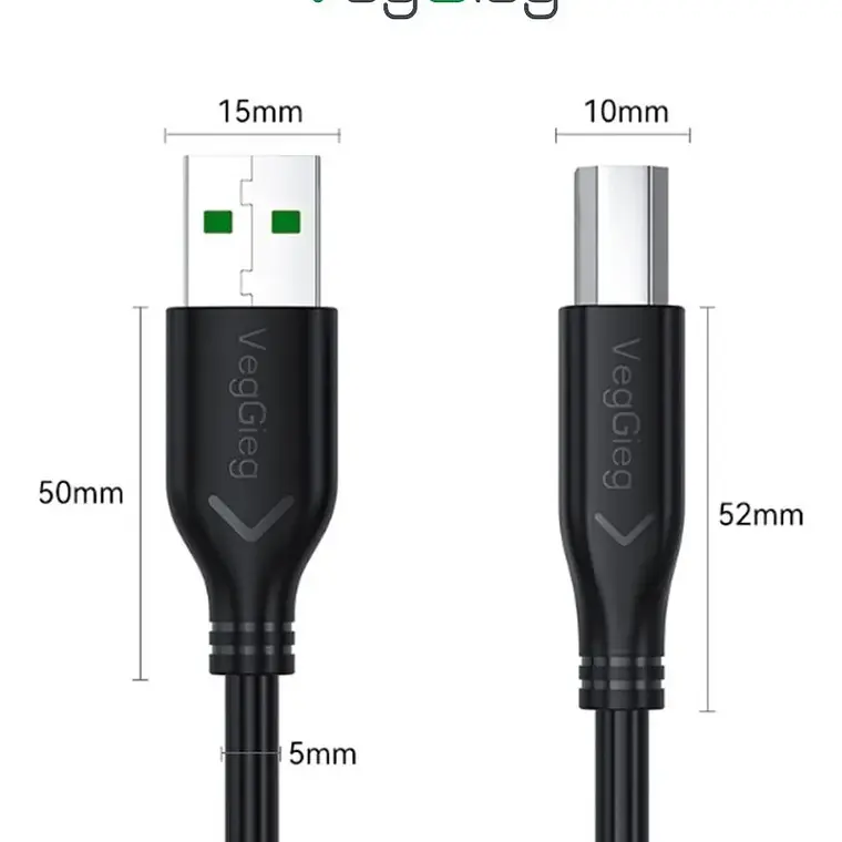 Cable Impresora Premium Usb 2.0 A Usb Tipo B 1.5 / 3 / 5mts Veggieg Negro 2