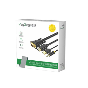 Adaptador VGA a HDMI con Audio y USB – VEGGIEG | 1080P Full HD 1.5 / 3 / 5 Metros