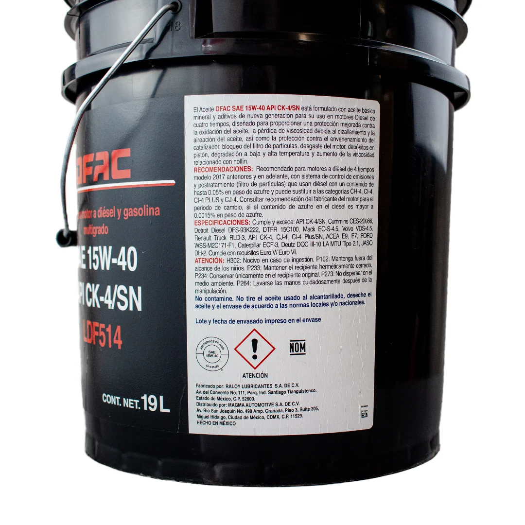 ACEITE MOTOR DIESEL SAE 15W40 API CK-4 C/19LT