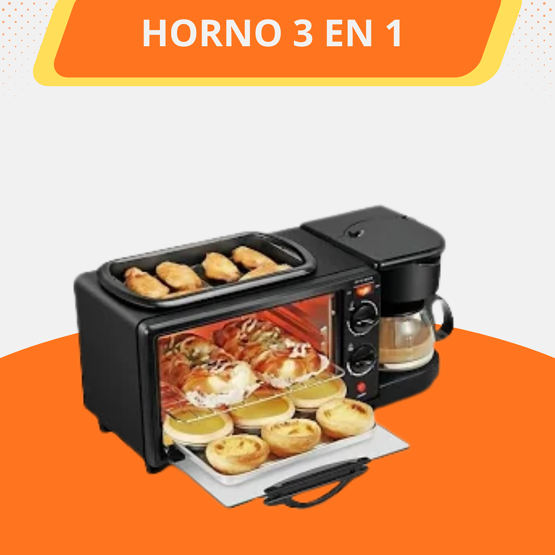 Desayunador 3 En 1 Horno Cafetera Sarten Color Negro 1