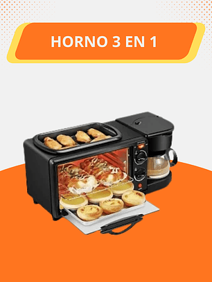 Desayunador 3 En 1 Horno Cafetera Sarten Color Negro