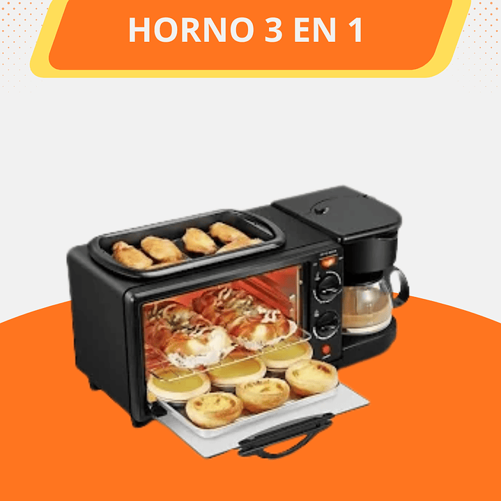 Desayunador 3 En 1 Horno Cafetera Sarten Color Negro 1