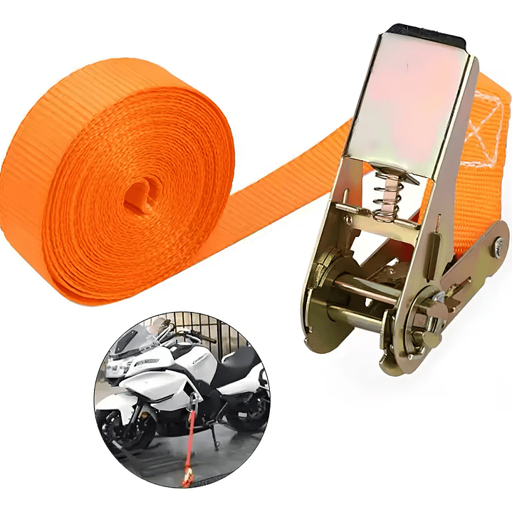 Eslinga Amarre 2,5mts Correa Carga 25mm Cuerda Tension Naranja 1