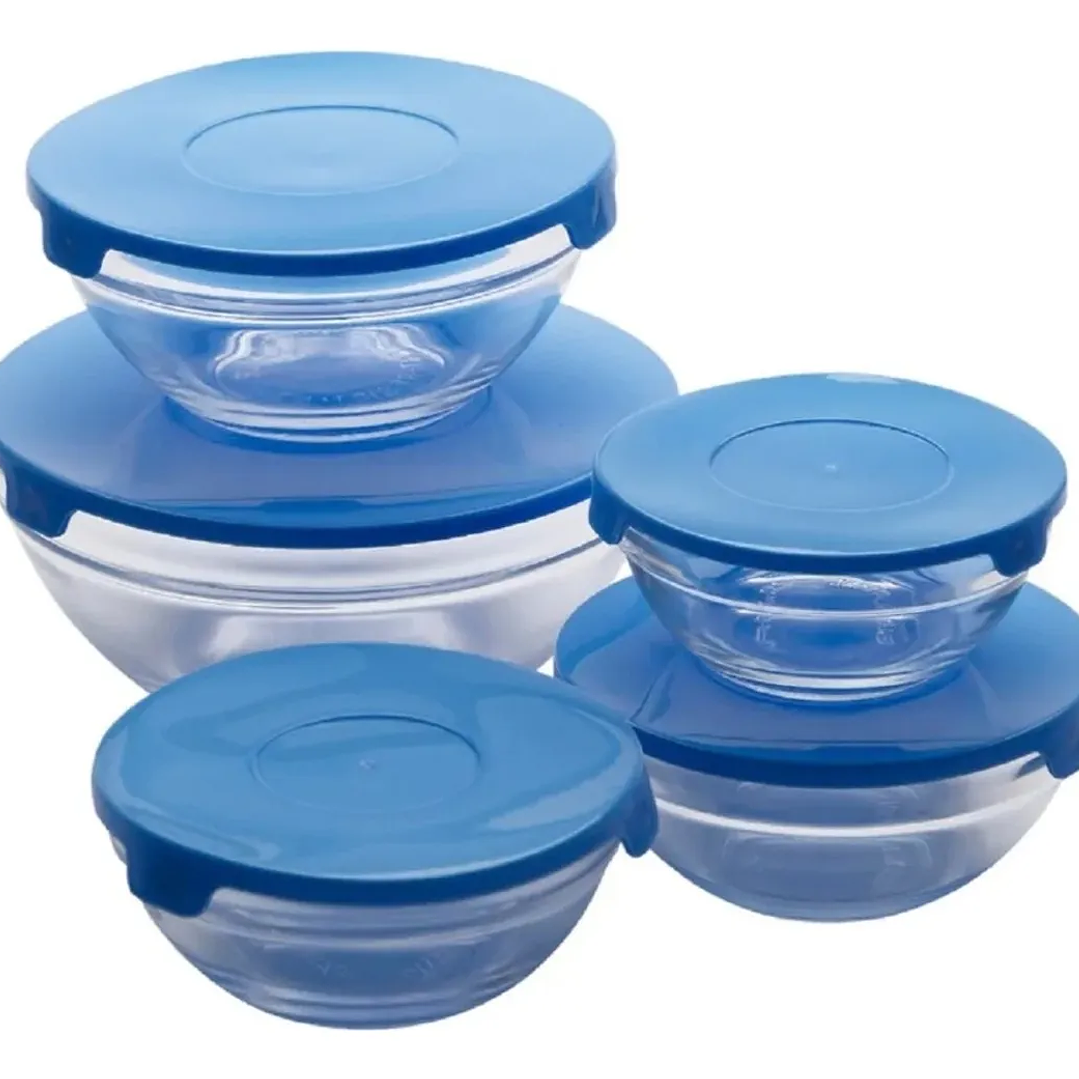 Set 5 Bowl Vidrio Posillo Fuentes Vidrio Azul 1