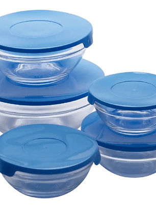 Set 5 Bowl Vidrio Posillo Fuentes Vidrio Azul