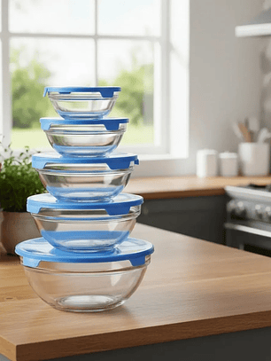 Set 5 Bowl Vidrio Posillo Fuentes Vidrio Azul