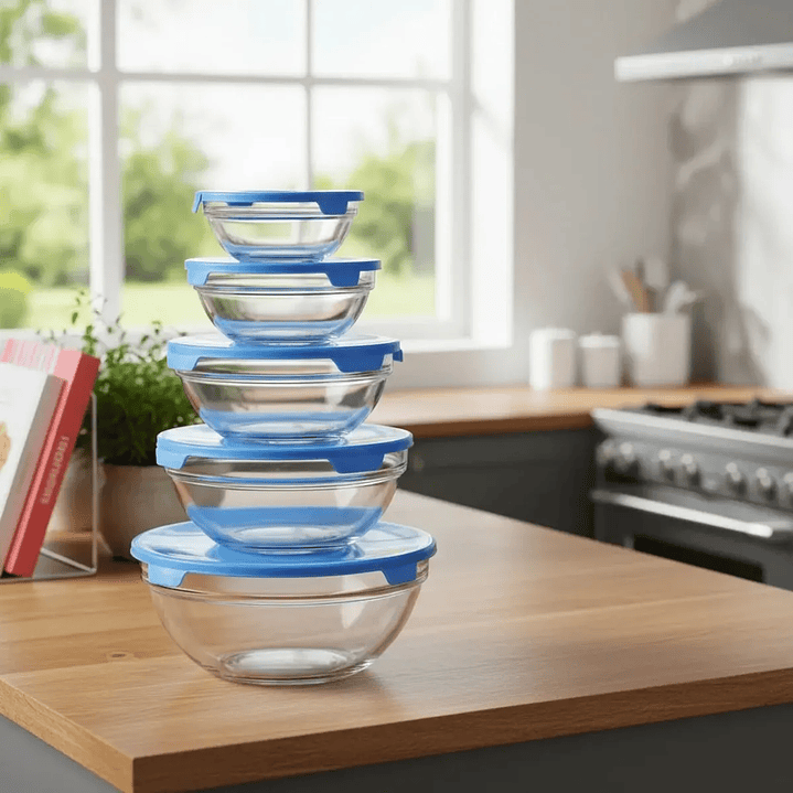 Set 5 Bowl Vidrio Posillo Fuentes Vidrio Azul 2