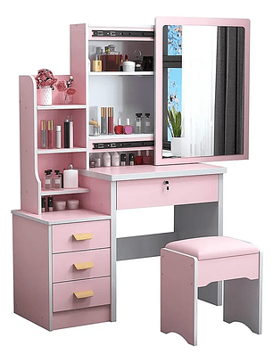 Tocador De Dormitorio Iluminado Espejo Con Luz Con Taburete Rosa 129*80*35cmTocador De Dormitorio Iluminado Espejo Con Luz Con Taburete Rosa 129*80*35cm Tocador De Dormitorio Iluminado Espejo Con Luz 
