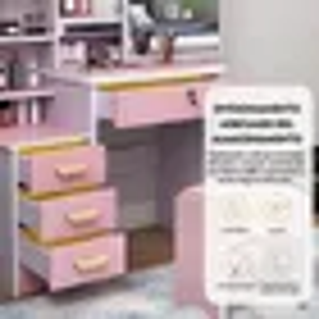 Tocador De Dormitorio Iluminado Espejo Con Luz Con Taburete Rosa 129*80*35cmTocador De Dormitorio Iluminado Espejo Con Luz Con Taburete Rosa 129*80*35cm Tocador De Dormitorio Iluminado Espejo Con Luz  2