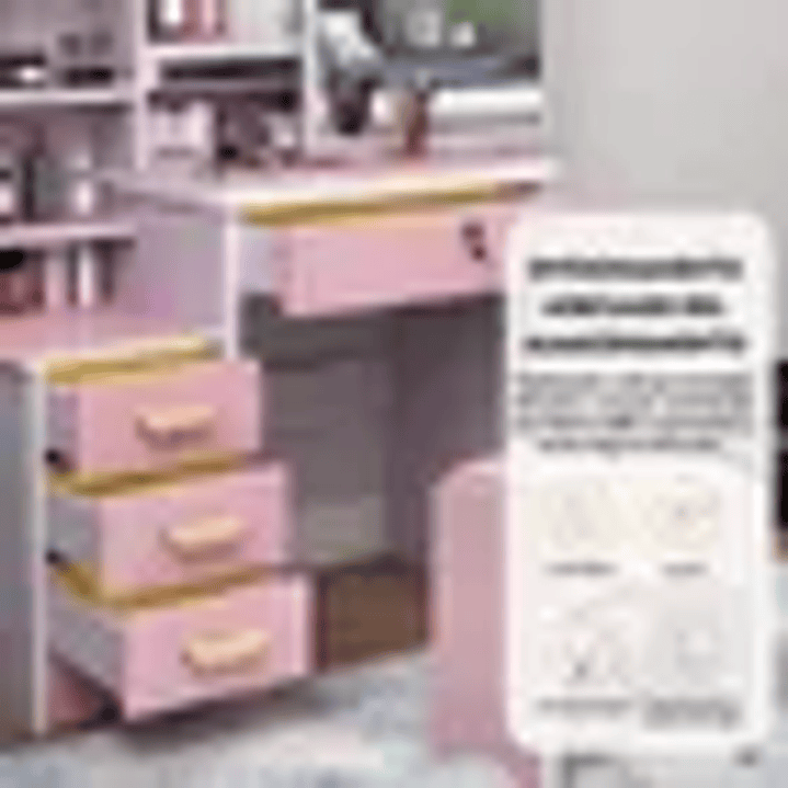 Tocador De Dormitorio Iluminado Espejo Con Luz Con Taburete Rosa 129*80*35cmTocador De Dormitorio Iluminado Espejo Con Luz Con Taburete Rosa 129*80*35cm Tocador De Dormitorio Iluminado Espejo Con Luz  2