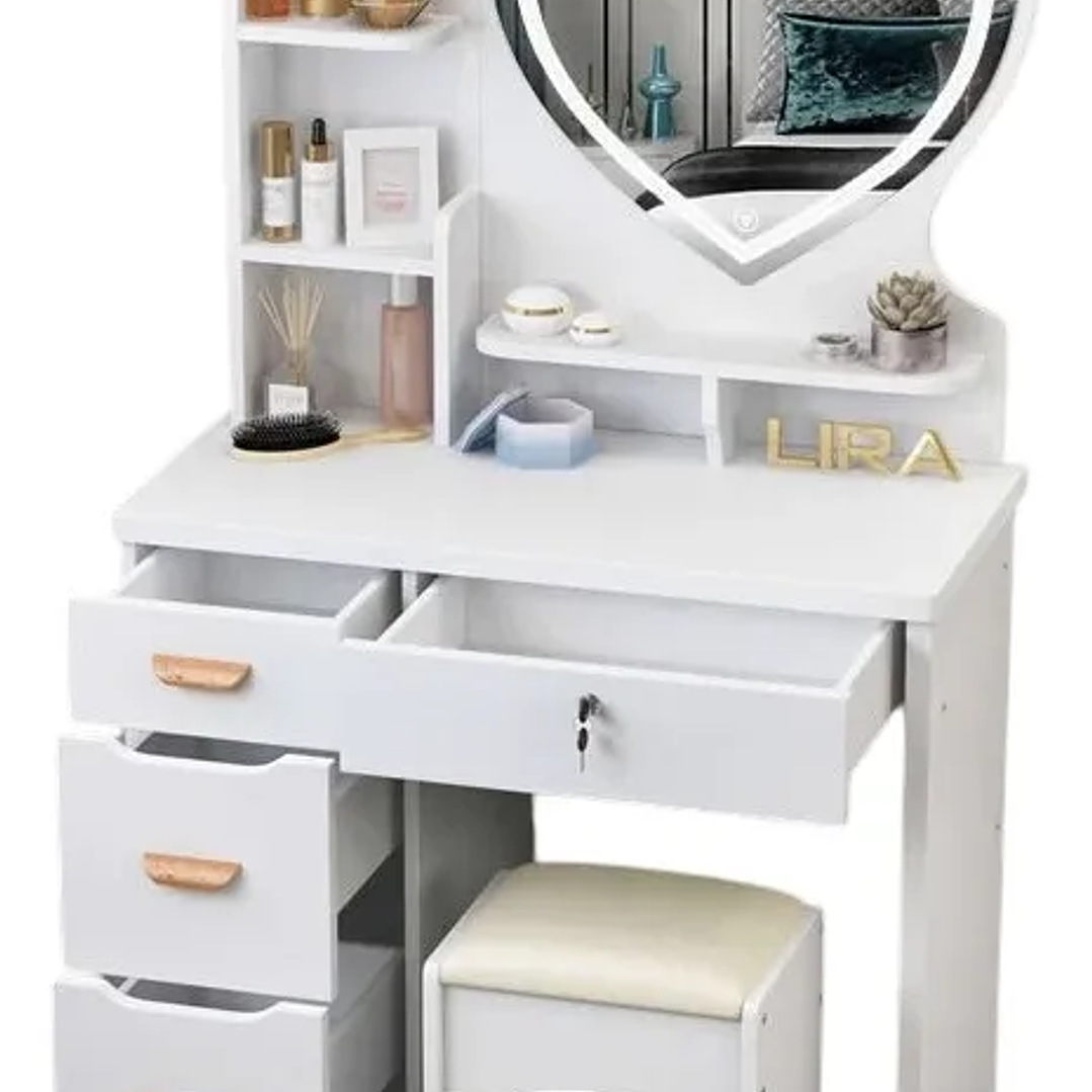 Tocador Corazon Con Asiento Llaves Y Luz Led ROSADO 1