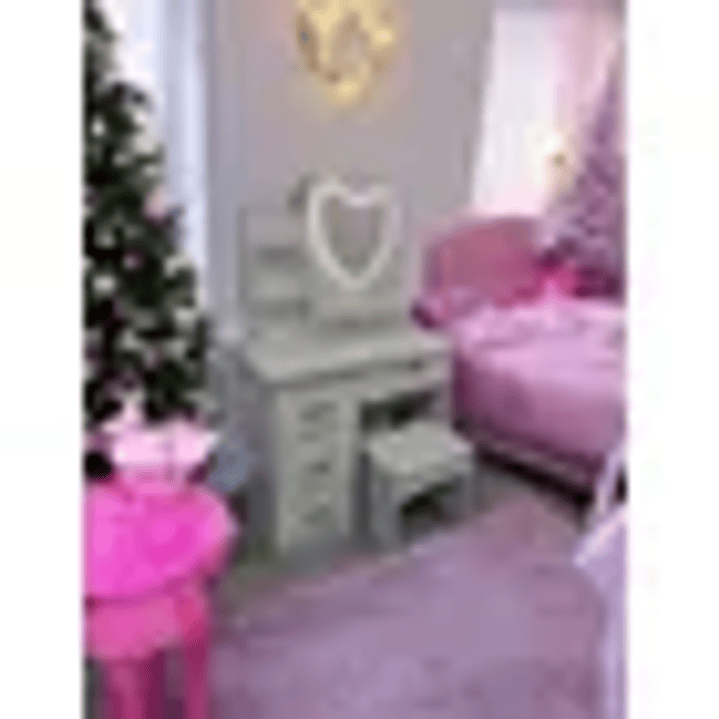 Tocador Corazon Con Asiento Llaves Y Luz Led ROSADO 3