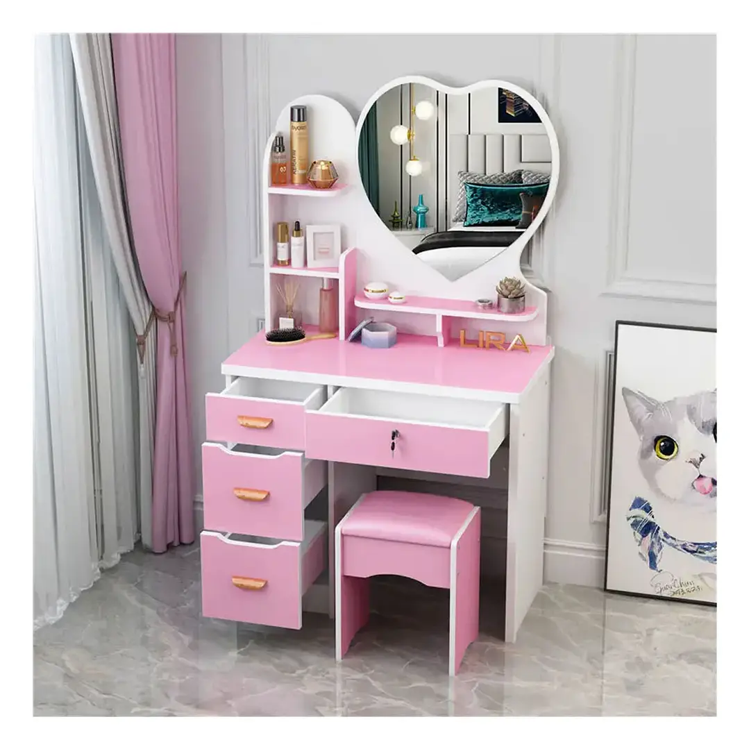 Tocador Corazon Con Asiento Llaves Y Luz Led ROSADO 1