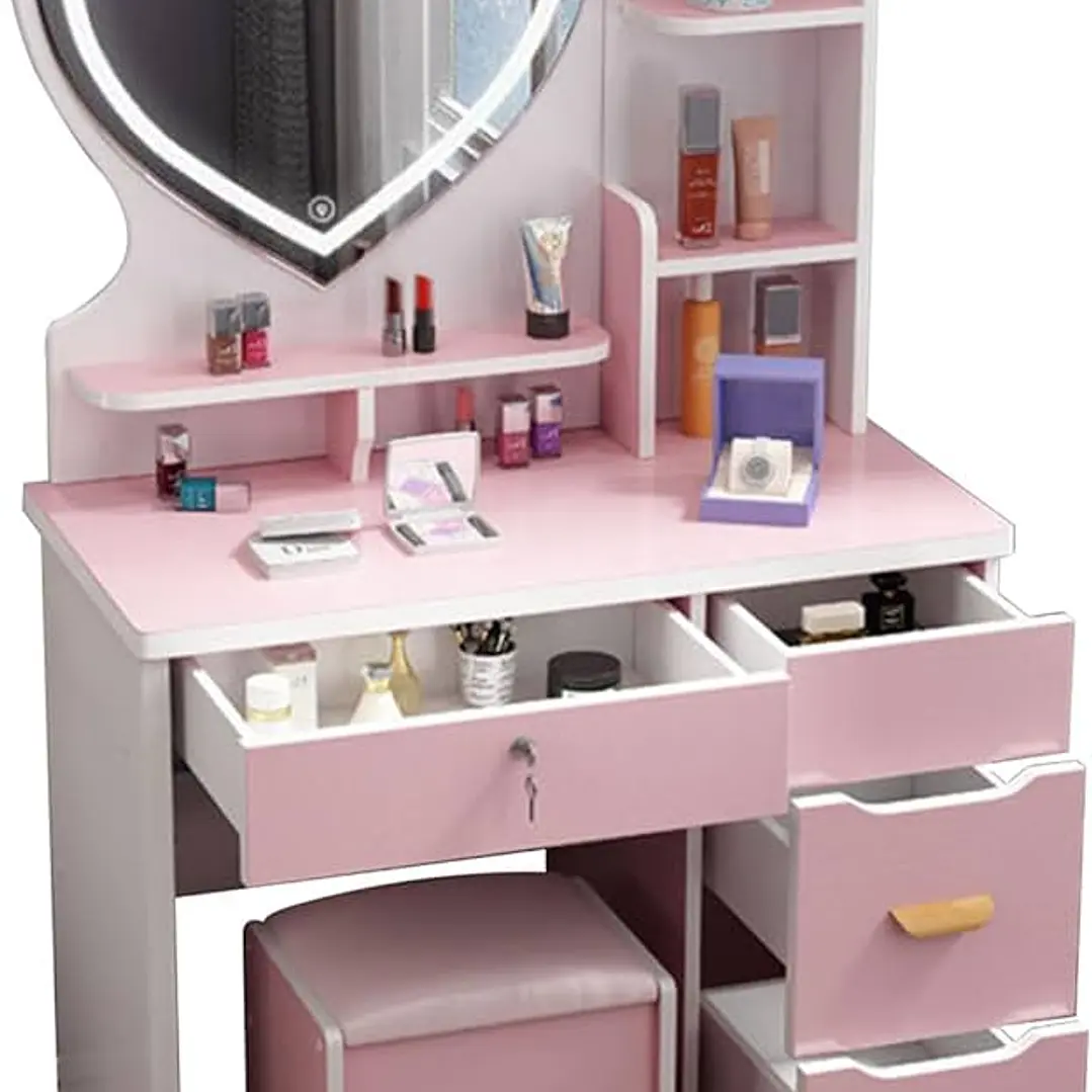 Tocador Corazon Con Asiento Llaves Y Luz Led ROSADO 2