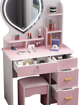 Tocador Corazon Con Asiento Llaves Y Luz Led ROSADO