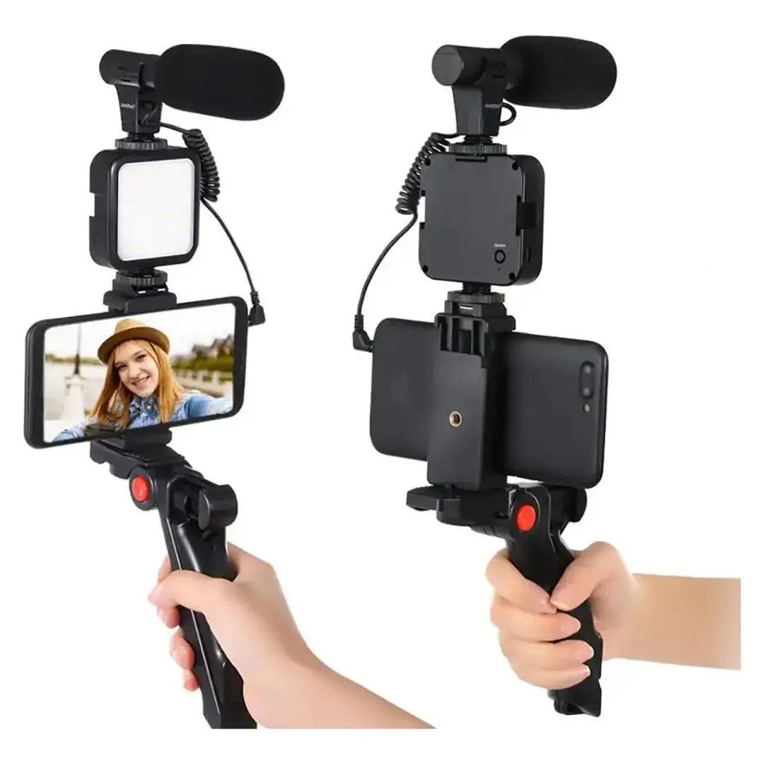 Kit De Grabación Con Micrófono Luz Led Y Soporte Tripode Color Negro 2