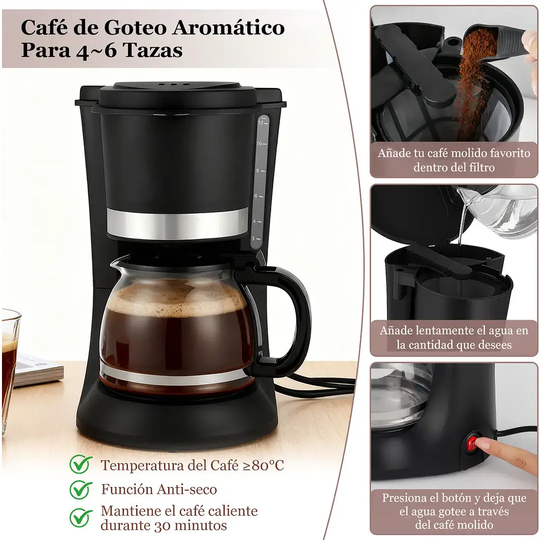 Cafetera Automática Eléctrica silver love, Hervidor Vidrio, 1.2l Negro, Cafetera de goteo de 12 tazas con pausa automática, filtro reutilizable, antigoteo, función de mantener el calor 2
