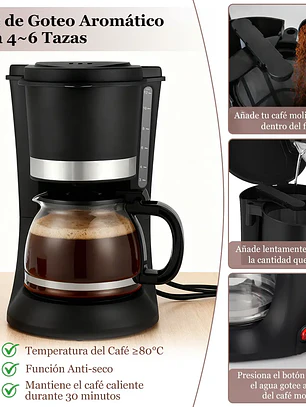 Cafetera Automática Eléctrica silver love, Hervidor Vidrio, 1.2l Negro, Cafetera de goteo de 12 tazas con pausa automática, filtro reutilizable, antigoteo, función de mantener el calor