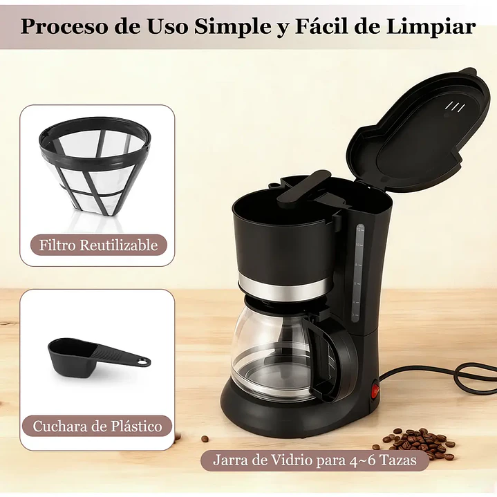 Cafetera Automática Eléctrica silver love, Hervidor Vidrio, 1.2l Negro, Cafetera de goteo de 12 tazas con pausa automática, filtro reutilizable, antigoteo, función de mantener el calor 3