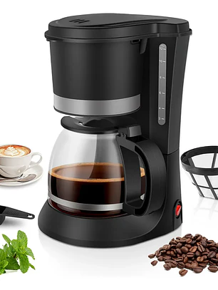 Cafetera Automática Eléctrica silver love, Hervidor Vidrio, 1.2l Negro, Cafetera de goteo de 12 tazas con pausa automática, filtro reutilizable, antigoteo, función de mantener el calor