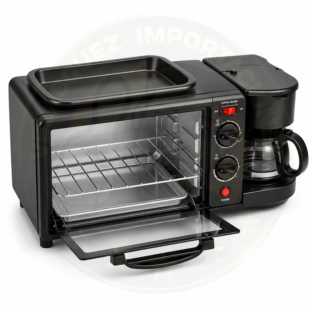 Desayunador 3 En 1 Horno Cafetera Sarten Color Negro 2