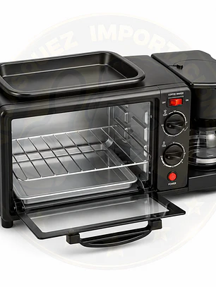 Desayunador 3 En 1 Horno Cafetera Sarten Color Negro