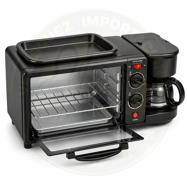 Desayunador 3 En 1 Horno Cafetera Sarten Color Negro 2